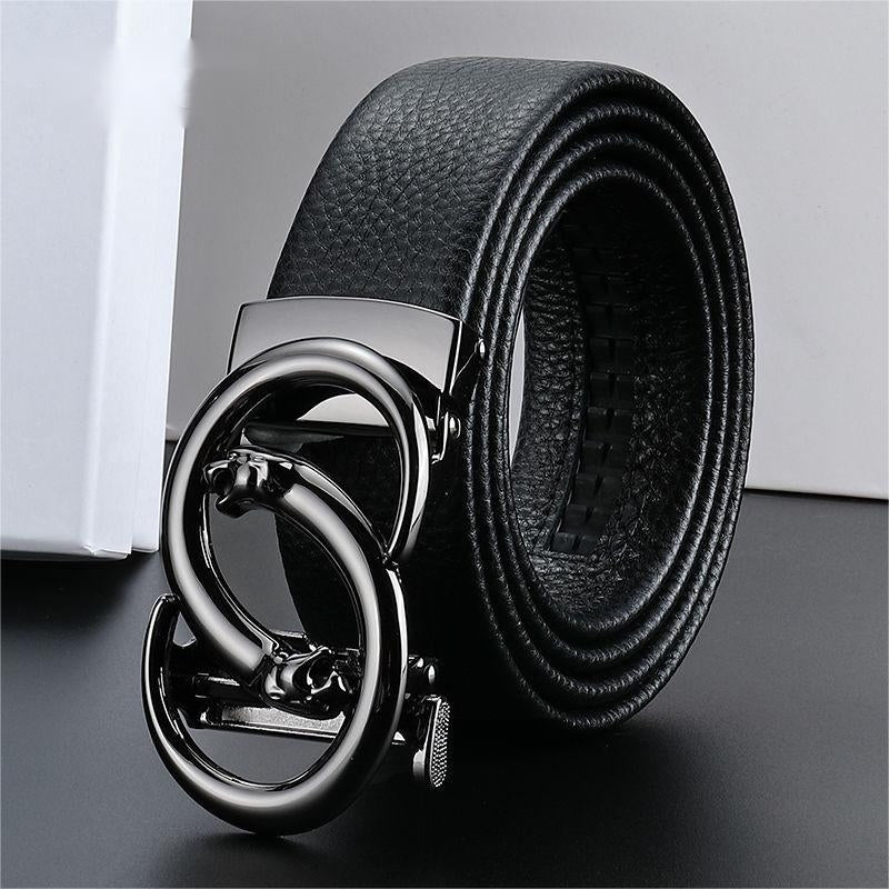 Best-selling Black Leather Belt with Litchi Grain