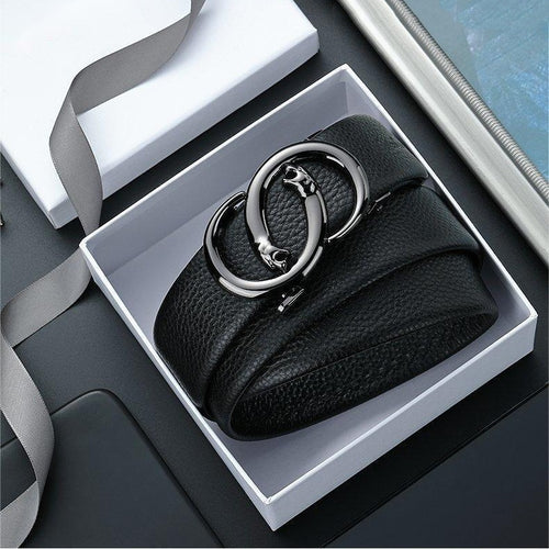 Best-selling Black Leather Belt with Litchi Grain