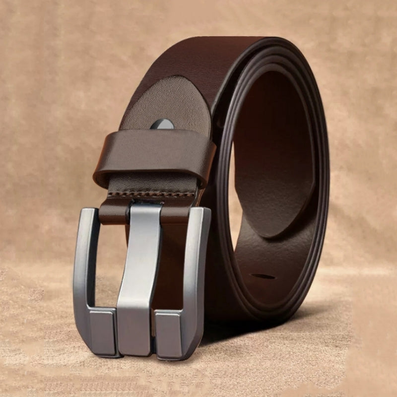 Men's Brown Cowhide Business Belt With Pin Buckle