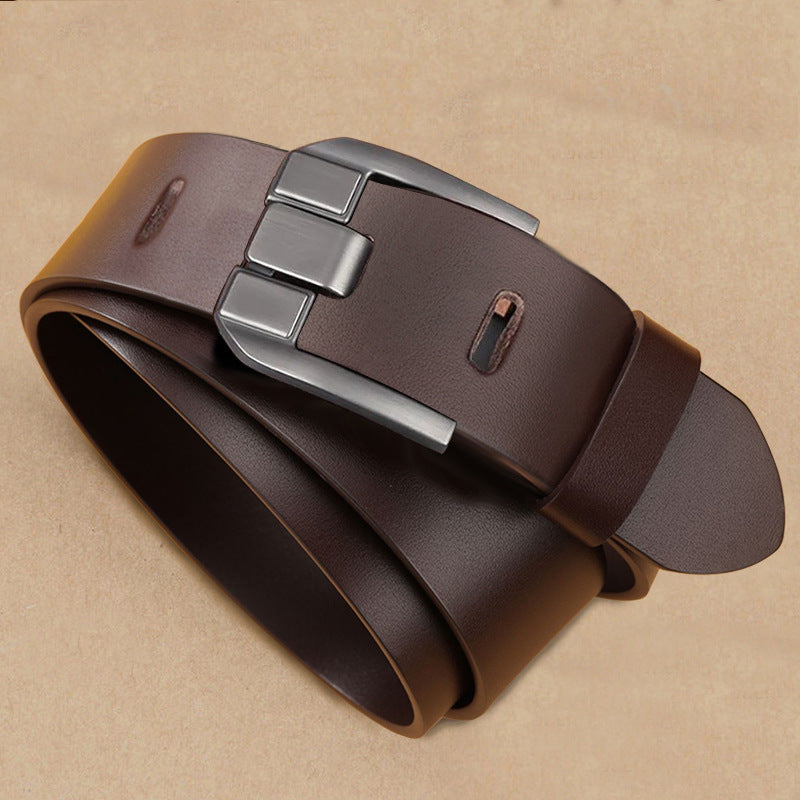 Men's Brown Cowhide Business Belt With Pin Buckle