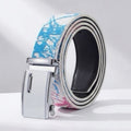 Fashion Graffiti Print Men's White Automatic Buckle Belt