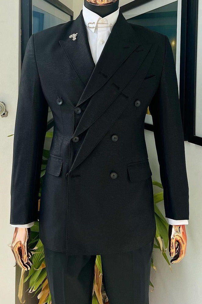 Stylish Black Three Layers Lapel Double Breasted Prom Suits