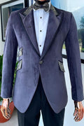 Fancy Dusty Purple Peaked Lapel Velvet Prom Suits