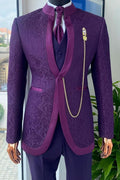 Charming Stand Collar Purple 3 Piece Jacquard Prom Outfits