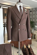 Classic Brown Double Breasted Pinstriped Business Suits