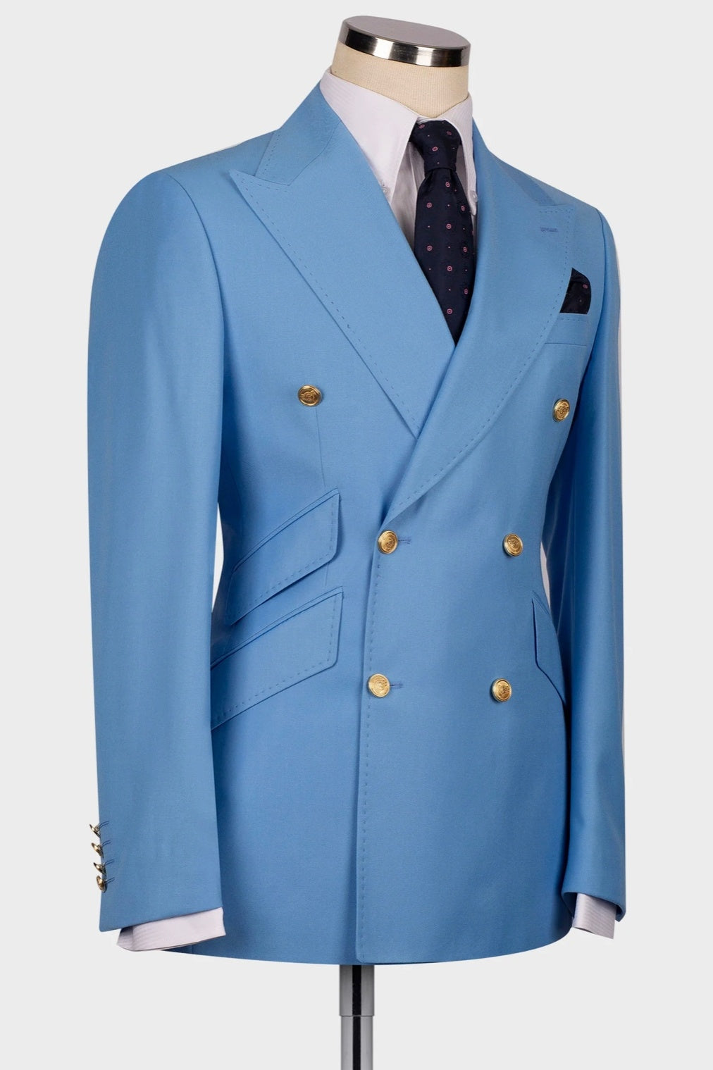 Fashion Sky Blue Double Breasted Slim Fit Prom Men Suits