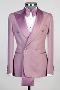 Beautiful Dusty Pink Two Layer Lapel Double Breasted Men’s Prom Suit
