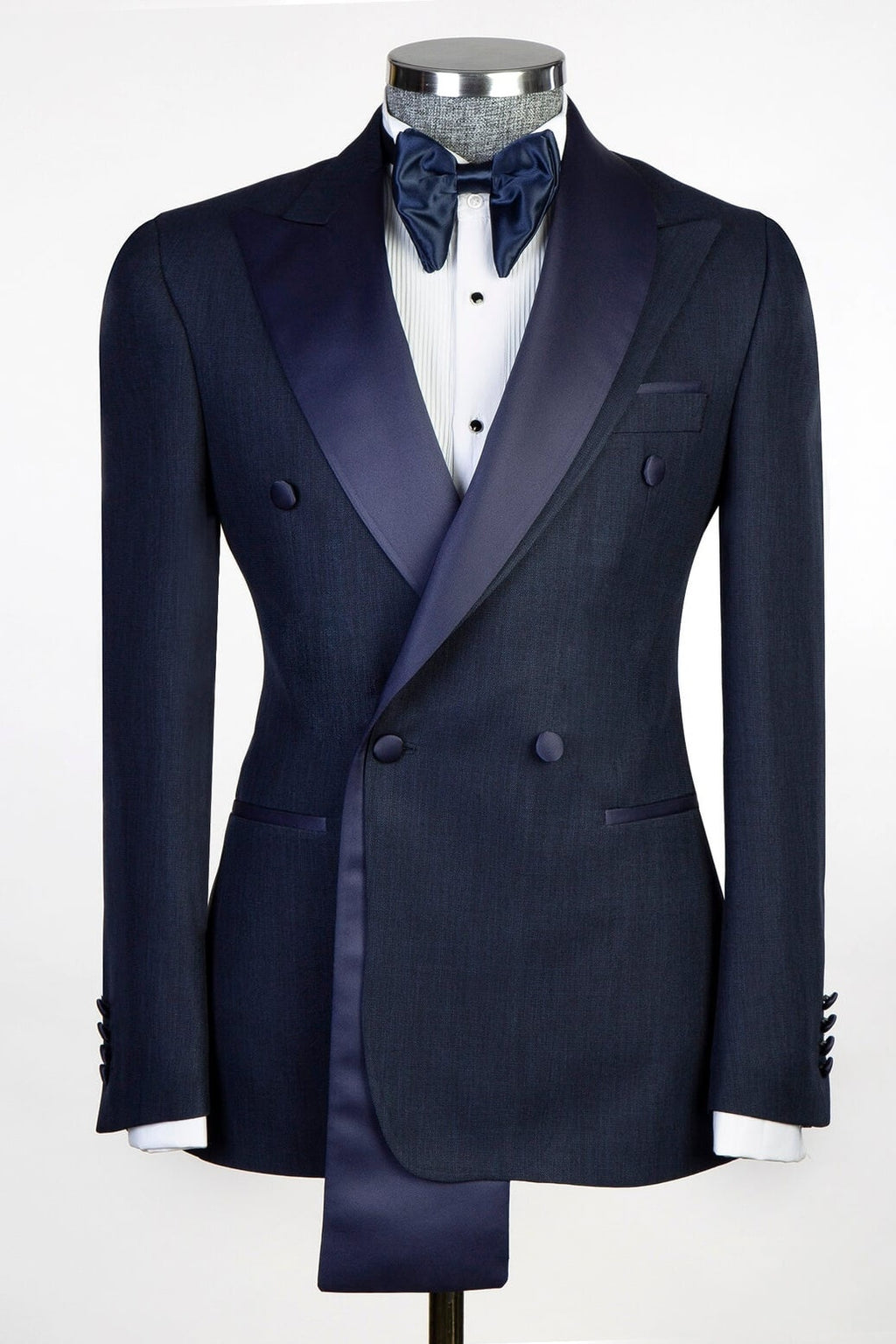 Bespoke Dark Blue Two Layer Lapel Double Breasted Men’s Prom Suit