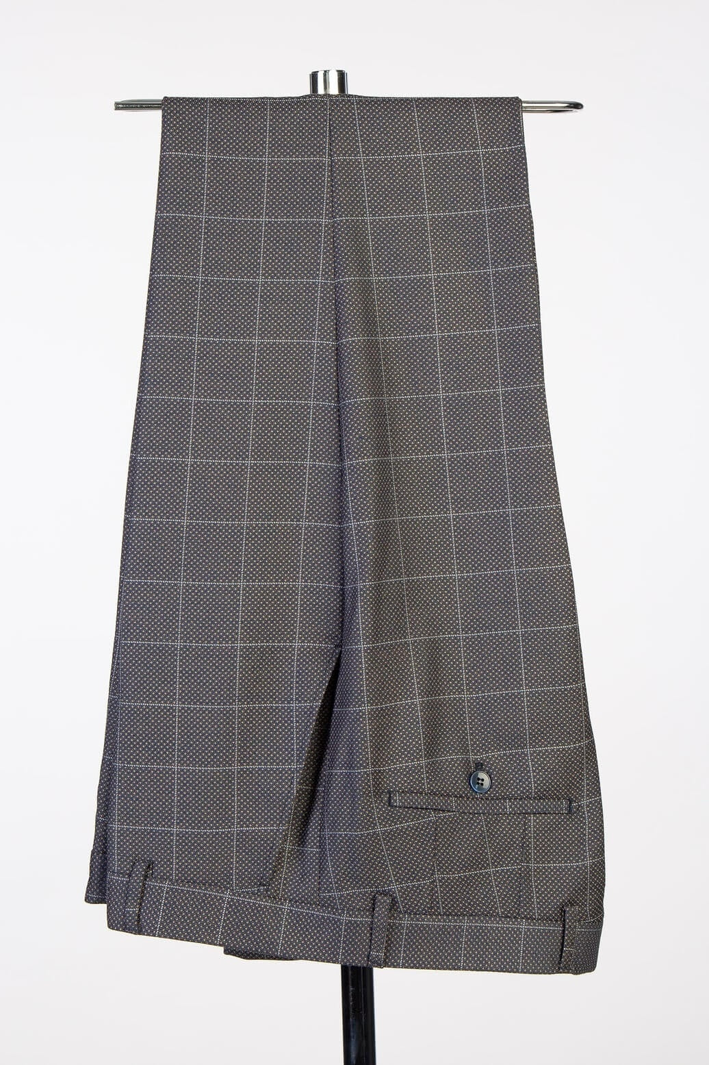Fancy Dark Gray Plaid Double Breasted Business Suits With Satin Lapel