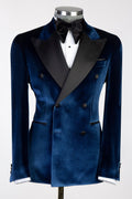 Trendy Royal Blue Double Breasted Velvet Prom Men Suits