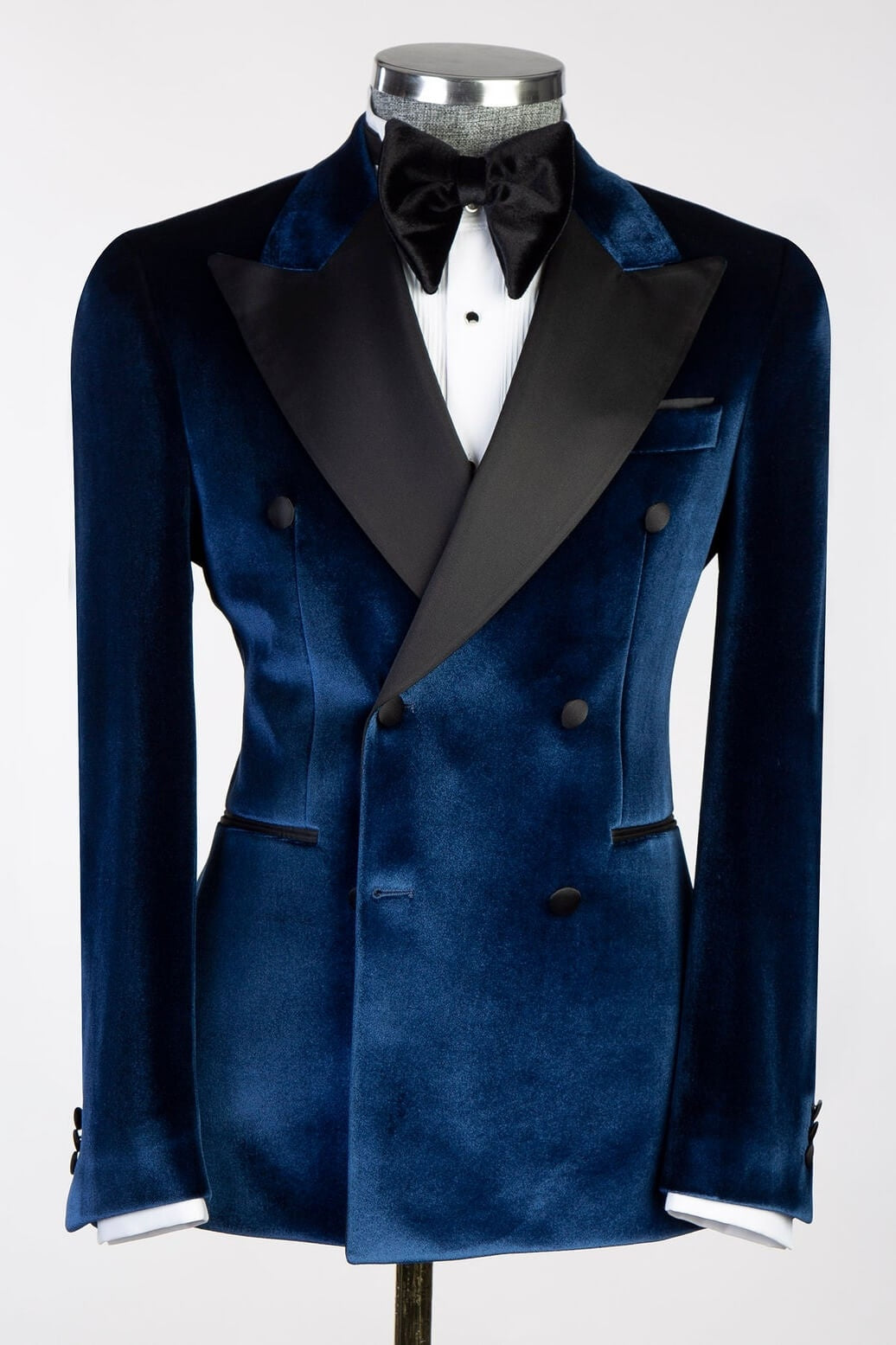 Trendy Royal Blue Double Breasted Velvet Prom Men Suits