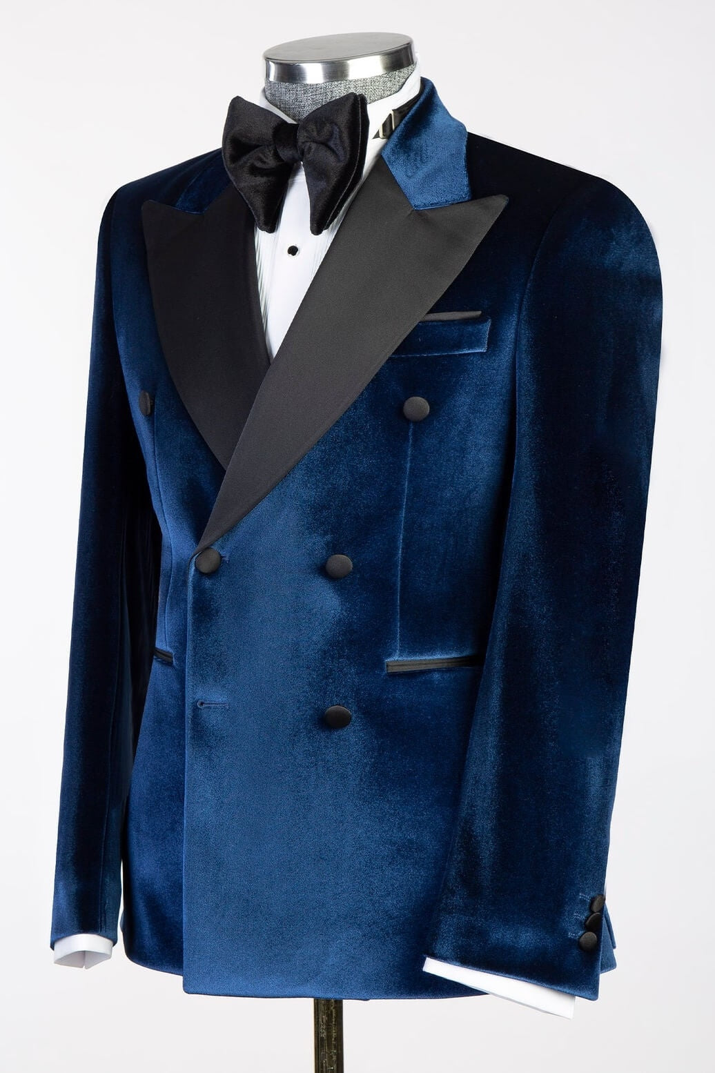 Trendy Royal Blue Double Breasted Velvet Prom Men Suits