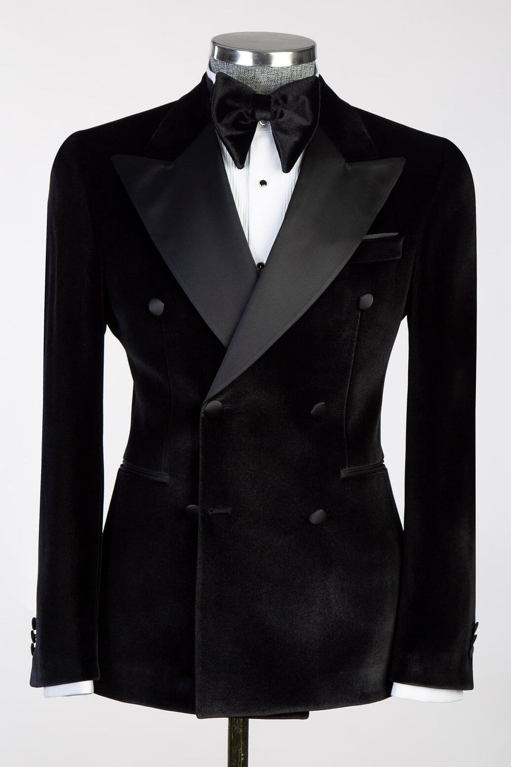 Elegant Black Double Breasted Velvet Prom Men Suits
