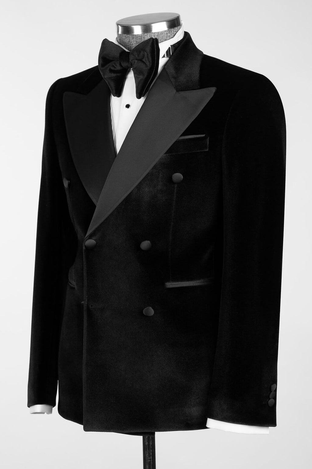 Elegant Black Double Breasted Velvet Prom Men Suits