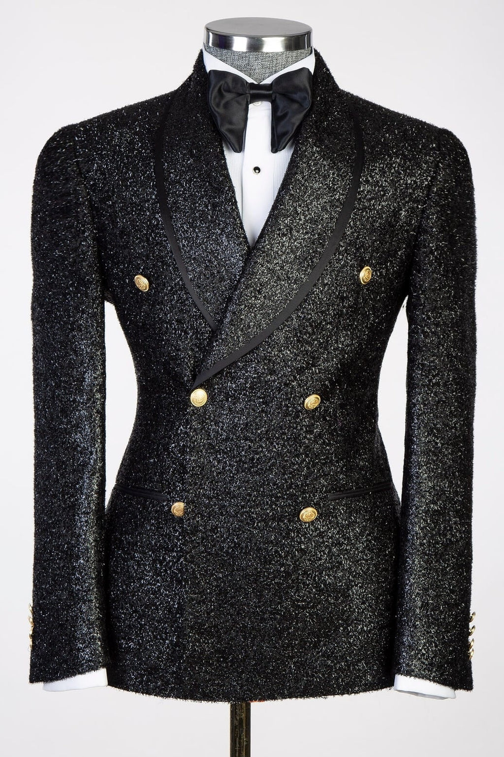 Modern Black Double Breasted Shawl Lapel Sequins Prom Suits