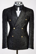 Modern Black Double Breasted Shawl Lapel Sequins Prom Suits