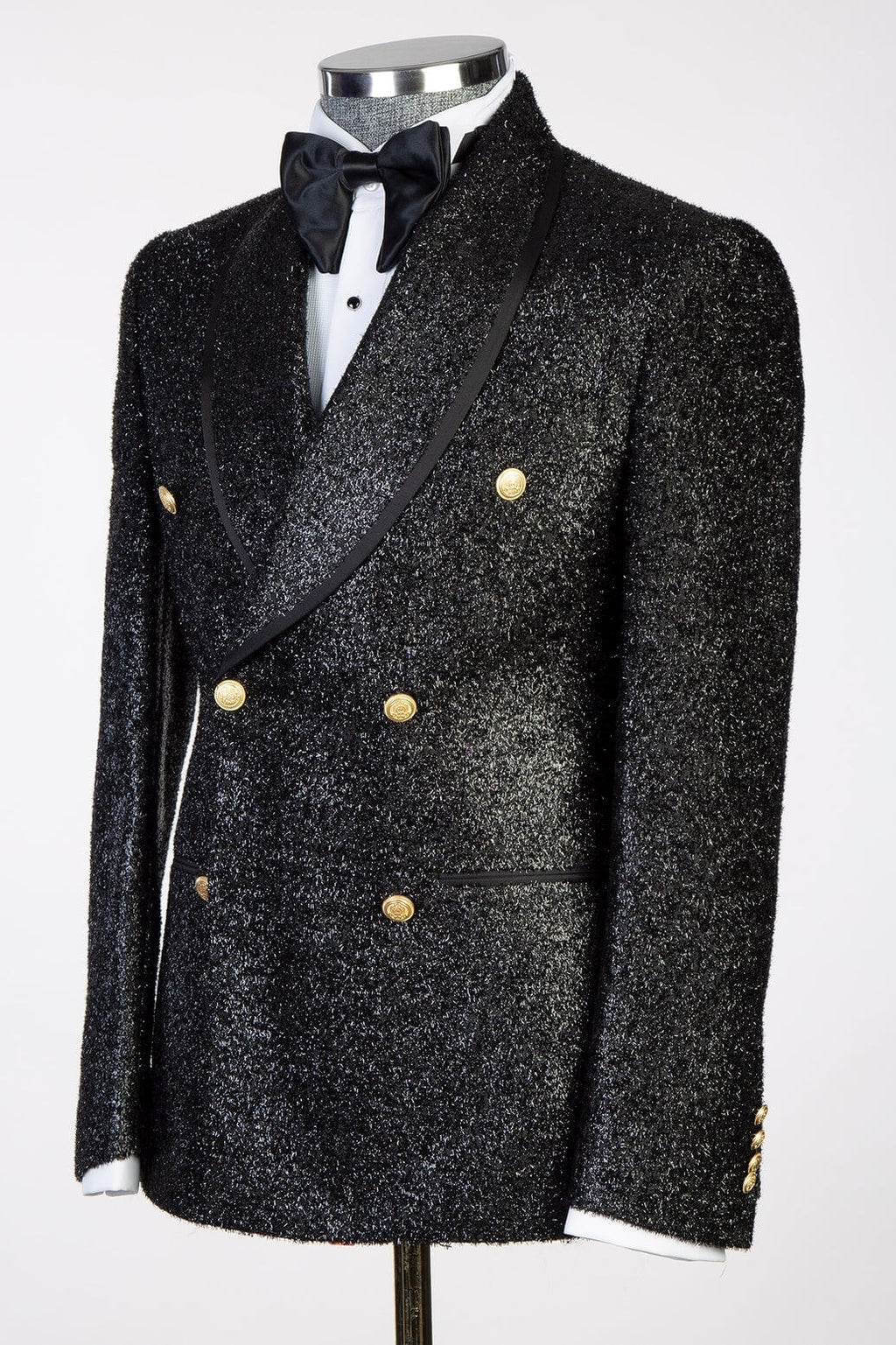 Modern Black Double Breasted Shawl Lapel Sequins Prom Suits