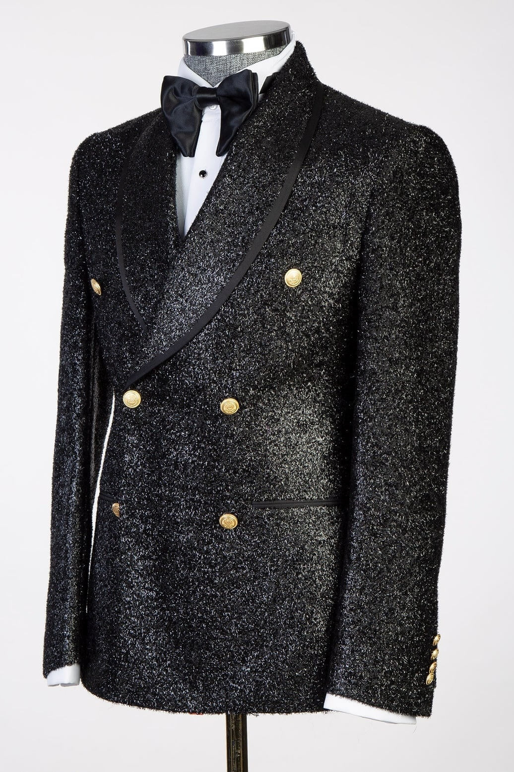 Modern Black Double Breasted Shawl Lapel Sequins Prom Suits