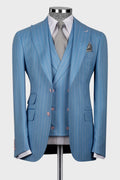 Stylish Sky Blue 3 Pieces Pinstriped Best Fitted Prom Suits
