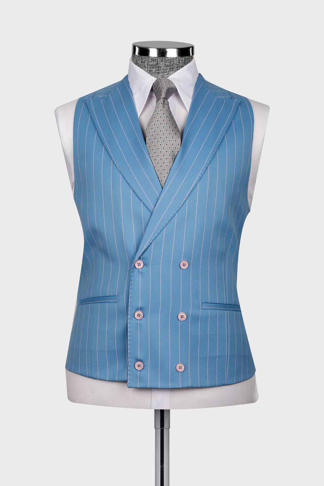 Stylish Sky Blue 3 Pieces Pinstriped Best Fitted Prom Suits