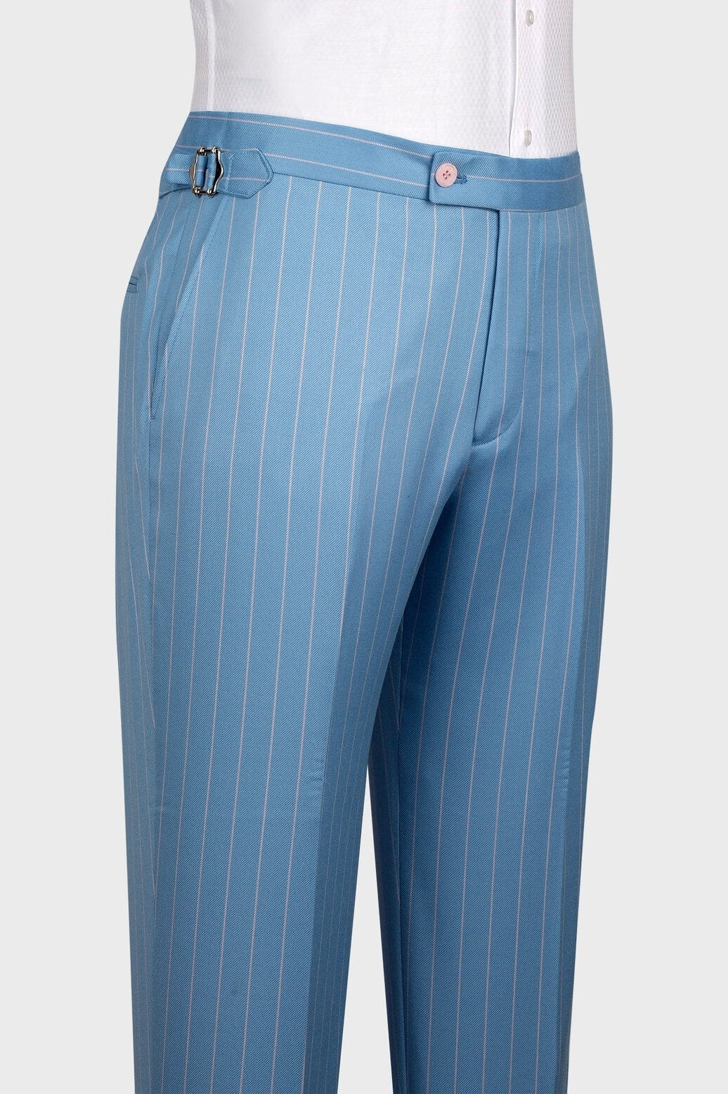 Stylish Sky Blue 3 Pieces Pinstriped Best Fitted Prom Suits