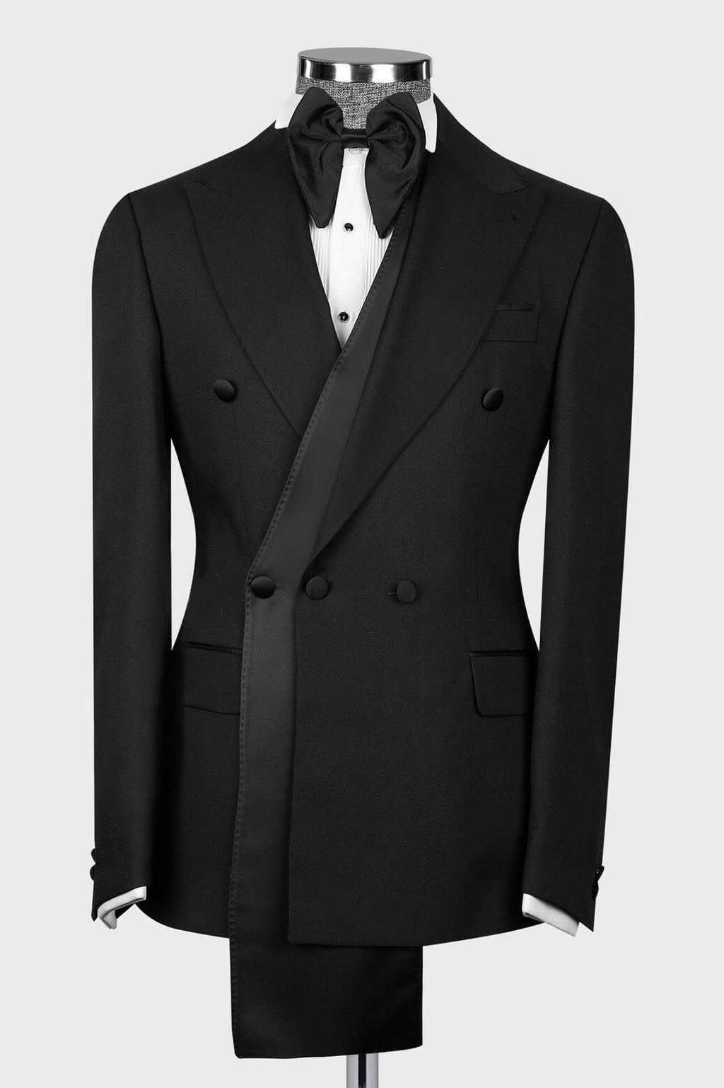 Fashion Black Double Breasted Peaked Lapel Men's Prom Suits