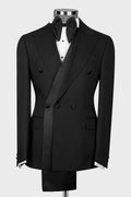Fashion Black Double Breasted Peaked Lapel Men's Prom Suits