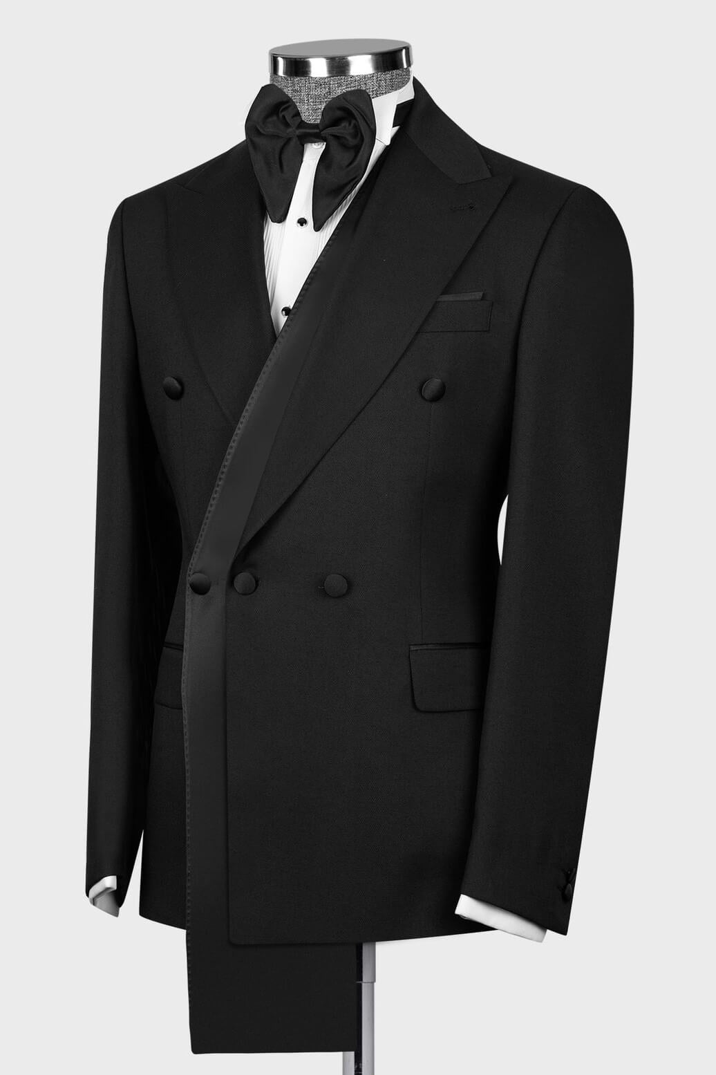 Fashion Black Double Breasted Peaked Lapel Men's Prom Suits