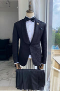 Cool Black Jacquard Shawl Lapel Wedding Suits