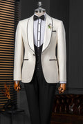 Classic White Shawl Lapel 3 Piece Wedding Suits with Black Waistcoat Pants