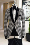Generous Black And White Houndstooth Shawl Lapel Prom Men Suits
