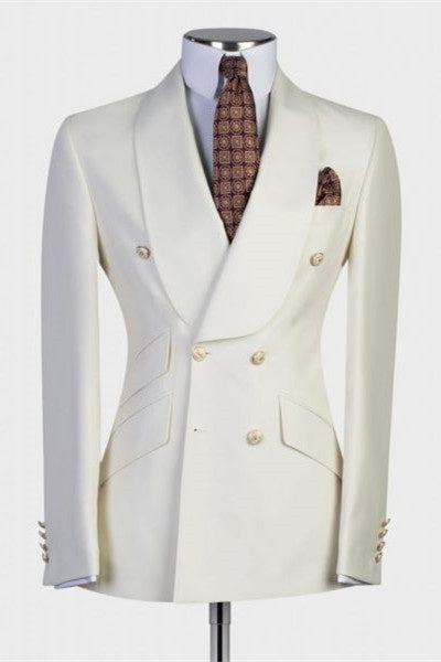 Stylish Off-white Double Breasted Shawl Lapel Prom Men Suits