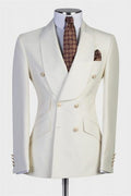 Stylish Off-white Double Breasted Shawl Lapel Prom Men Suits