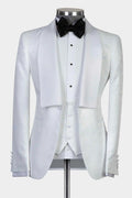 Mild White Jacquard 3 Pieces Shawl Lapel Wedding Men Suits