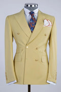 Fashion Yellow Double Breasted Peaked Lapel Prom Suits