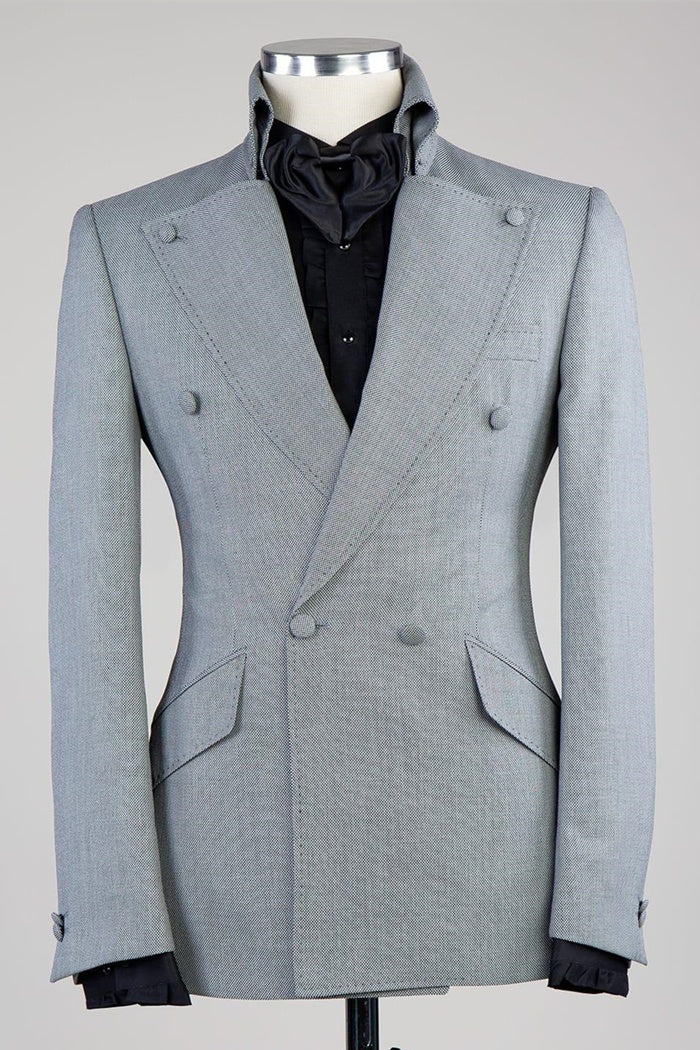 Trendy Gray Double Breasted Peaked Lapel Business Suits