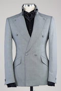 Trendy Gray Double Breasted Peaked Lapel Business Suits