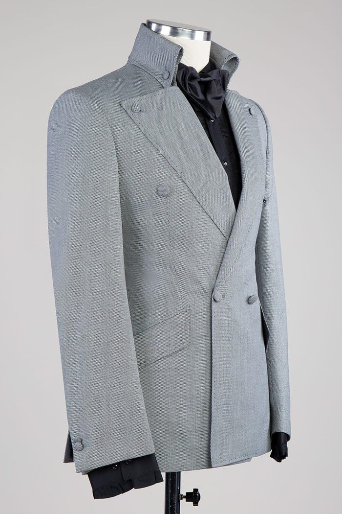 Trendy Gray Double Breasted Peaked Lapel Business Suits