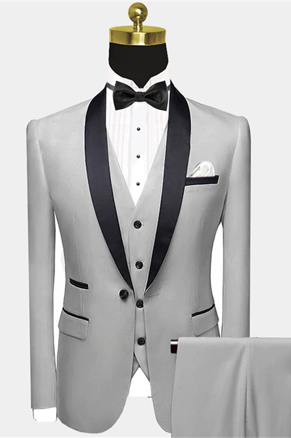 Fancy Gray 3 Pieces Shawl Lapel Wedding Suits With Vest