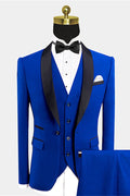 Fashion Royal Blue 3 Pieces Shawl Lapel Prom Men Suits