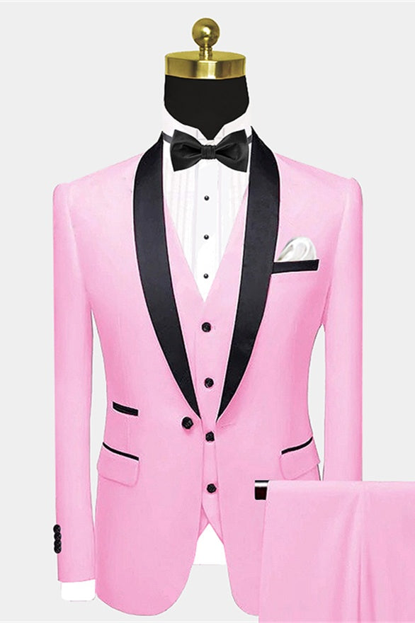 Popular Pink 3 Pieces Shawl Lapel Prom Suits For Men