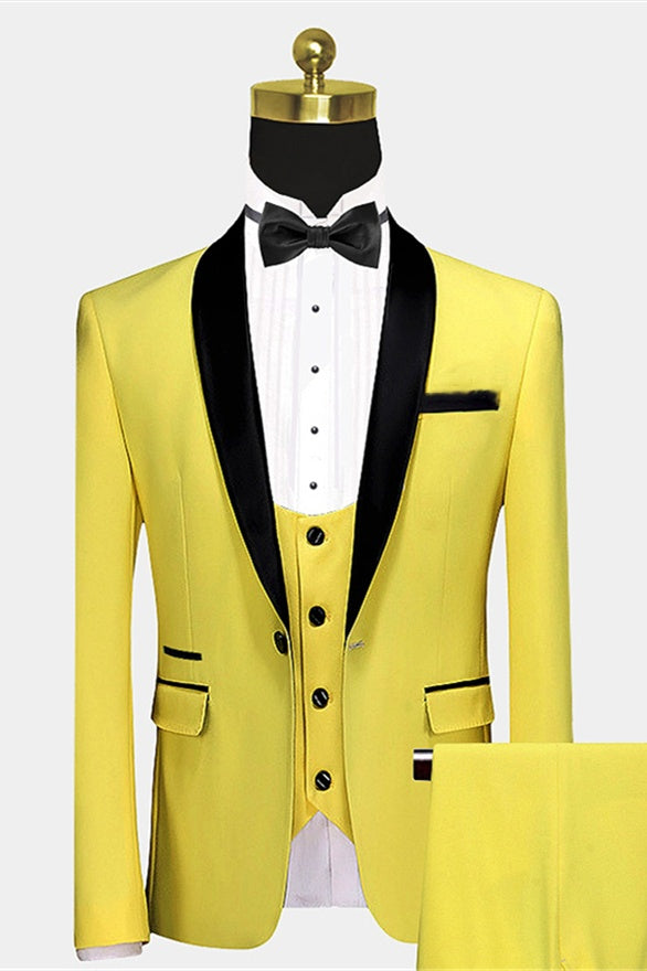 Glamorous Bright Yellow 3 Pieces Shawl Lapel Men's Prom Suits
