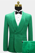 New Arrival Green Jacquard Double Breasted Prom Men Suits