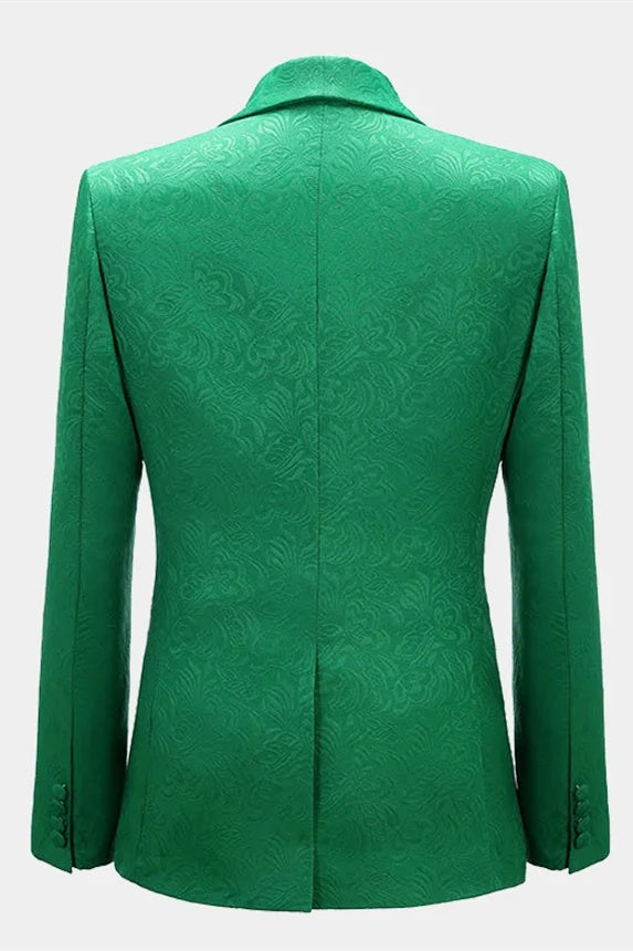 New Arrival Green Jacquard Double Breasted Prom Men Suits