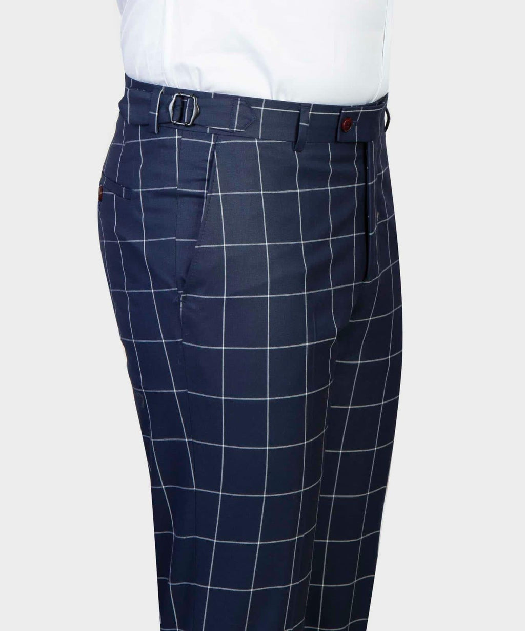 Bespoke Navy Blue Plaid Three Pieces Business Suits With Vest