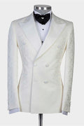 Charming Off-white Jacquard Double Breasted Prom Suits