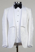 Stylish White Three Pieces Jacquard Best Fitted Wedding Suits