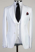 Popular White Three Pieces Peaked Lapel Prom Men Suits