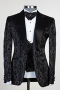 New Arrival Black Jacquard 3 Pieces Prom Suits With Satin Lapel