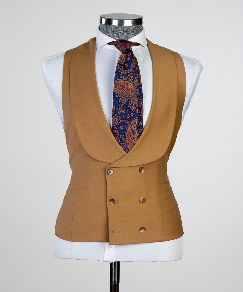Formal Brown Peaked Lapel 3 Pieces Business Suits With Vest